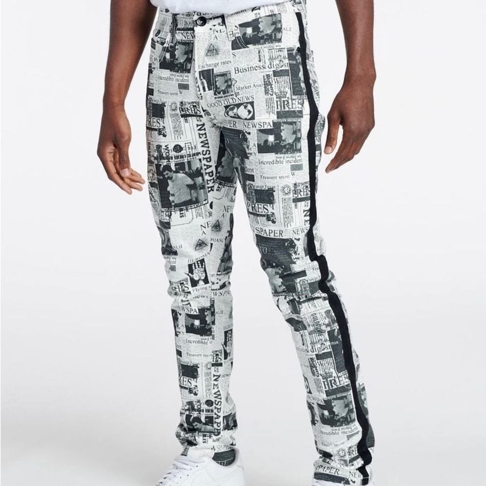 Decibel Plaid Newspaper All Over Print Pants 36x32 (G)